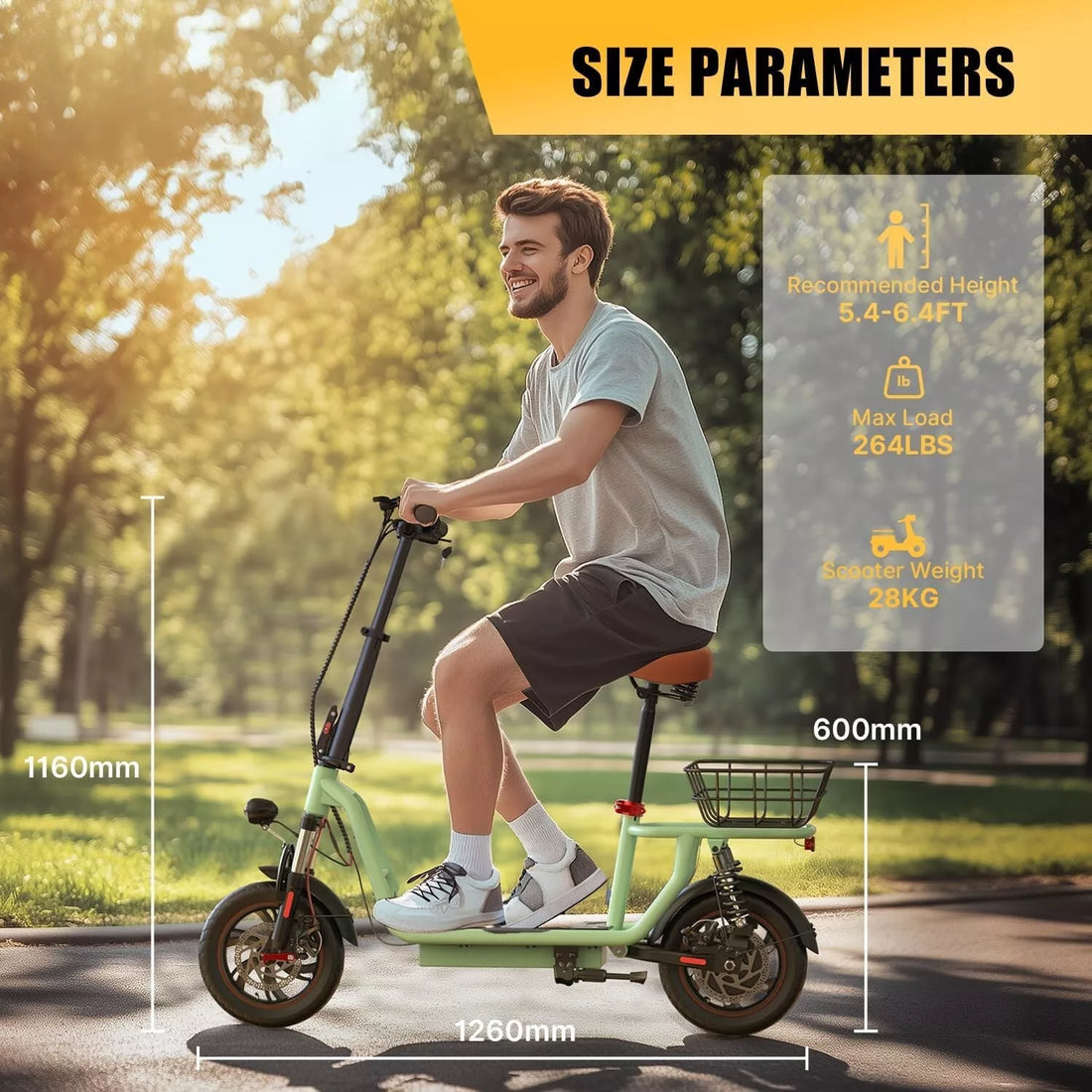 iScooter i12 Electric Scooter Folding 12" 500W 36V 7.5Ah W/Seat+Basket E-SCOOTER