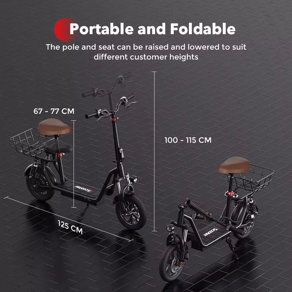 iScooter i12 Electric Scooter Folding 12" 500W 36V 7.5Ah W/Seat+Basket E-SCOOTER