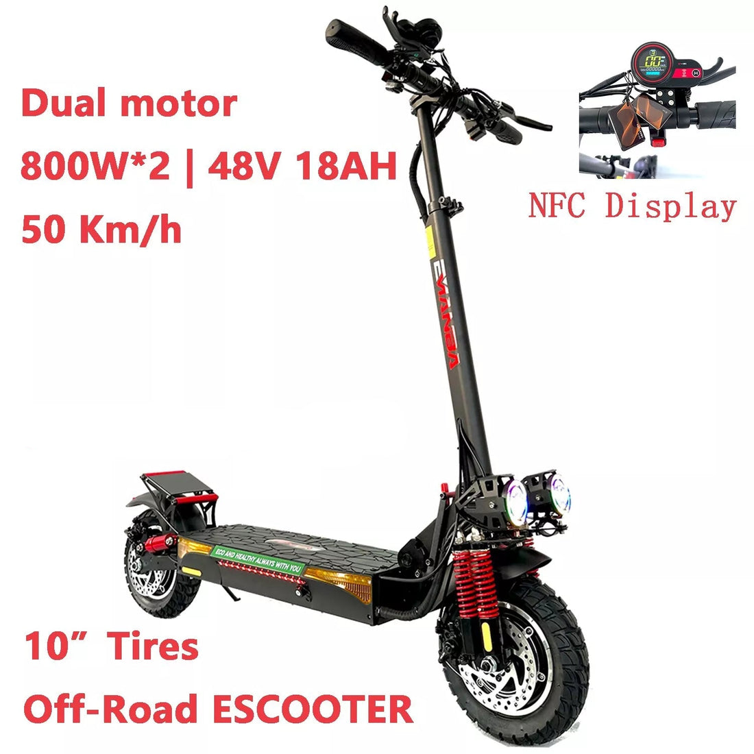 X4 10" Electric Scooter Foldable 1600W E-SCOOTER 50KM/H 48V 18Ah 3 Speed Adults