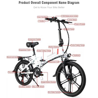 Samebike 20LVXD30 20" Electric Bike 35OW 48V 10.4AH Folding E-bike E-City BIKE