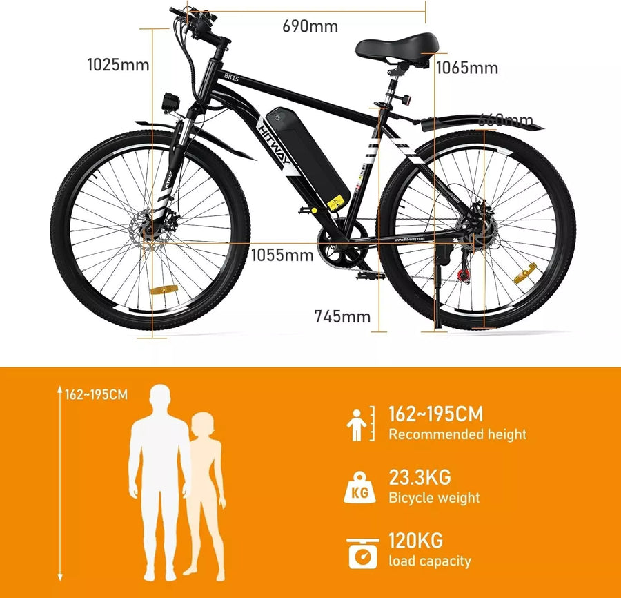 HITWAY BK15 26x2.125" Electric Bike 250W E-bike City Bicycle E-MTB 36V 12Ah 90KM