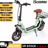 iScooter i12 Electric Scooter Folding 12" 500W 36V 7.5Ah W/Seat+Basket E-SCOOTER