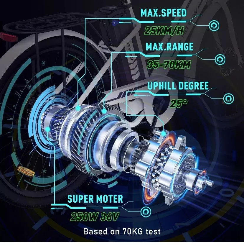 HITWAY 26" Electric Bike 250W/36V/8.4Ah E-bike Removable Battery Range 35-70km