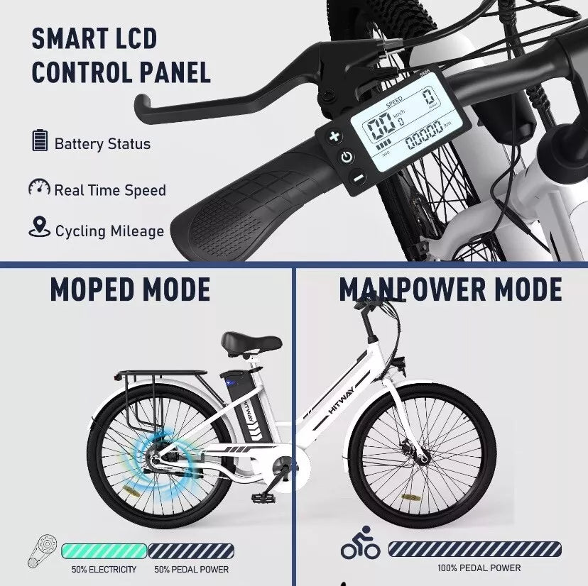 HITWAY 26" Electric Bike 250W/36V/8.4Ah E-bike Removable Battery Range 35-70km