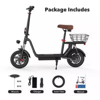 iScooter i12 Electric Scooter Folding 12" 500W 7.5 Ah W/ Seat+Rear Basket 25km/h