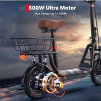 iScooter i12 Electric Scooter Folding 12" 500W 7.5 Ah W/ Seat+Rear Basket 25km/h