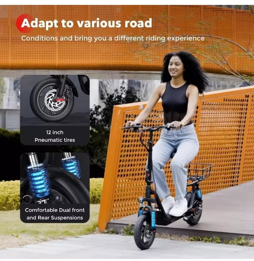 iScooter i12 Electric Scooter Folding 12" 500W 7.5 Ah W/ Seat+Rear Basket 25km/h