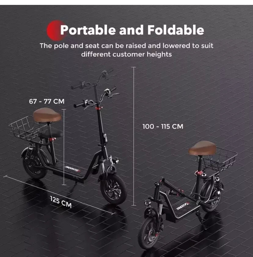 iScooter i12 Electric Scooter Folding 12" 500W 7.5 Ah W/ Seat+Rear Basket 25km/h