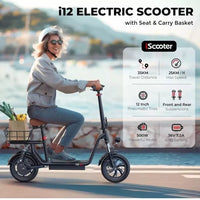 iScooter i12 Electric Scooter Folding 12" 500W 7.5 Ah W/ Seat+Rear Basket 25km/h