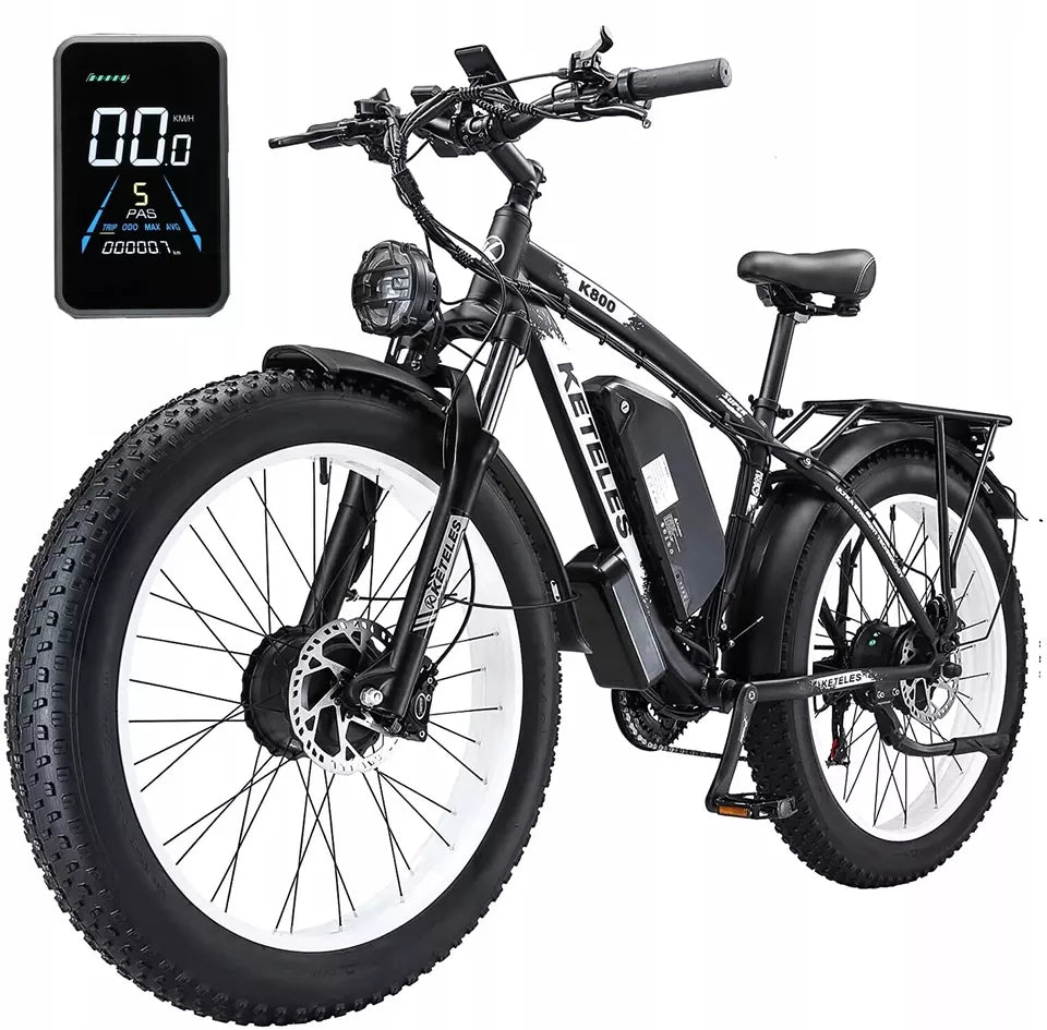 KETELES K800 26-inch e-bike with 2000W dual motors, 23AH battery, and fat tires for off-road and city rides.