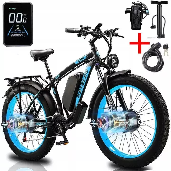 KETELES K800 Dual Motor Mountain E-Bike 48V 23Ah 26"x4.0" Fat Tire E-Bike