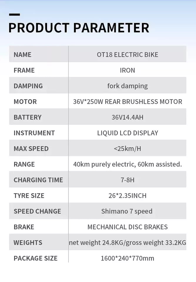 ONESPORT Electric Bike 250W City Bicycle 25KM/H Fat Tire E-bike OT18-2/OT16-2 UK