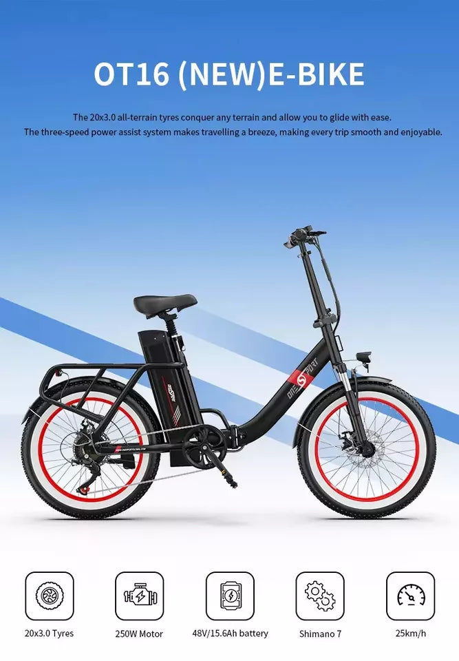 ONESPORT Electric Bike 250W City Bicycle 25KM/H Fat Tire E-bike OT18-2/OT16-2 UK