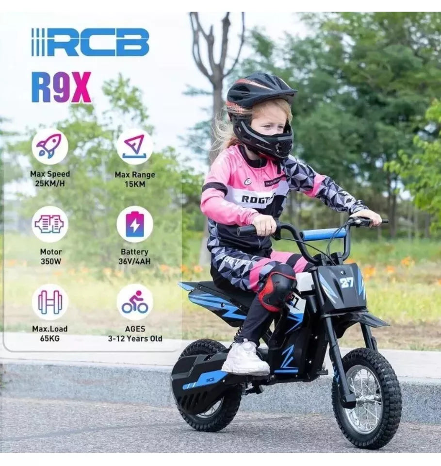 RCB R9X 12" Kid Electric Motorcycle 300W Motor 36V 15.5 mph Off-Road E-Bike