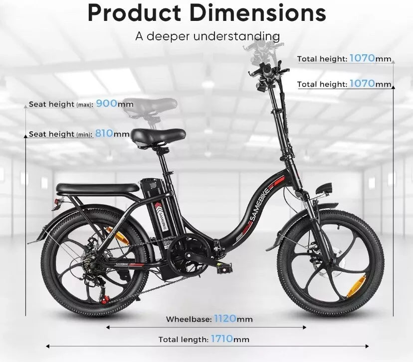 SAMEBIKE 20" Folding Electric Bike 35OW/36V12AH Removable Battery E-bike 7 Speed