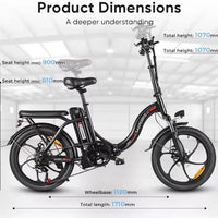 SAMEBIKE 20" Folding Electric Bike 35OW/36V12AH Removable Battery E-bike 7 Speed