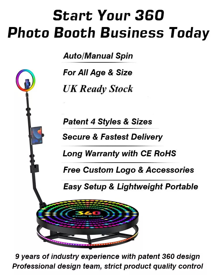 360 Video 360 Photo Booth Automatic Adjustable, Metal 68cm-115cm Customised Logo