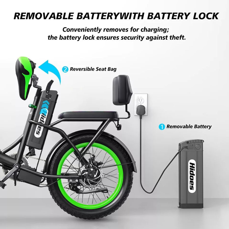 NEW Hidoes 20" Folding Electric Bike 75OW Motor 13AH Fat Tire E-Bike For Adults