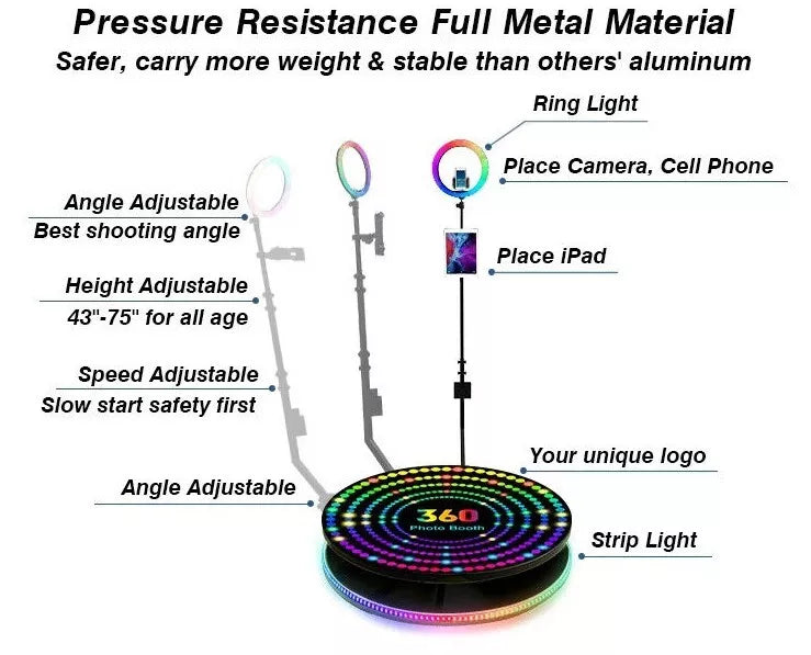 360 Video 360 Photo Booth Automatic Adjustable, Metal 68cm-115cm Customised Logo