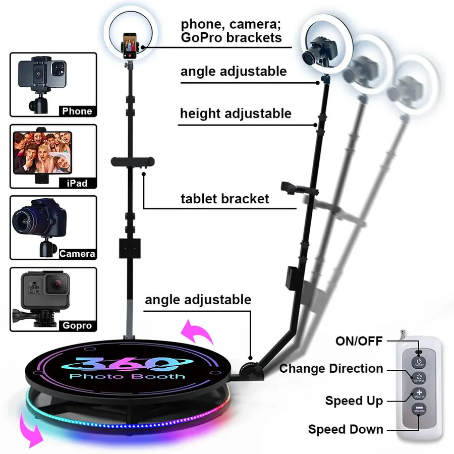 360 Video 360 Photo Booth Automatic Adjustable, Metal 68cm-115cm Customised Logo