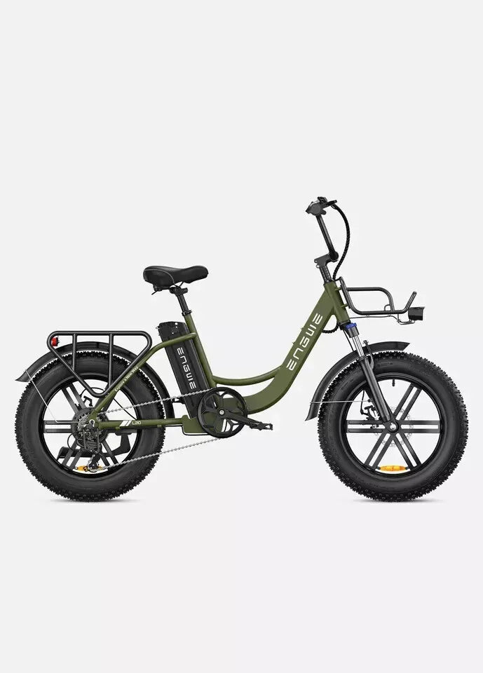 ENGWE L20 250W e-bike, 20'' fat tires, 140km range, and Shimano 7-speed for all-terrain rides.