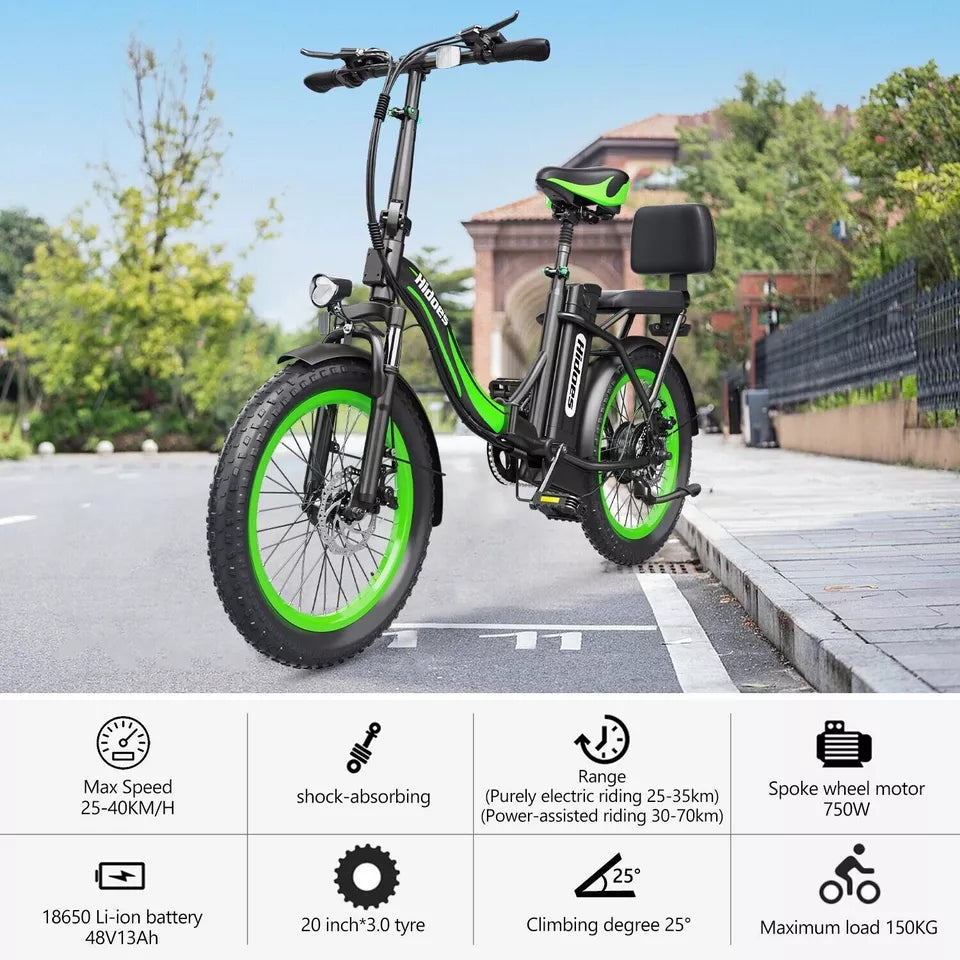 NEW Hidoes 20" Folding Electric Bike 75OW Motor 13AH Fat Tire E-Bike For Adults