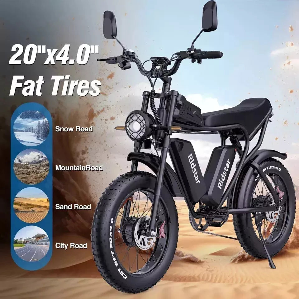 Ridstar Q20 20" Fat Tire Electric Bike 48V/58V 15Ah/20Ah/40Ah E-Mountain Bike UK